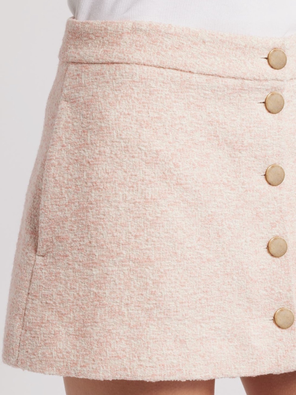 Frame The Tweed Light Pink Gold Button Front A-Line Mini Skirt NEW Size 8 - Picture 3 of 13